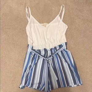 White and Blue Striped Romper